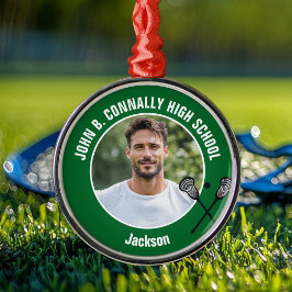 Green Lacrosse Player Photo High School Christmas メタルオーナメント