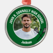 Green Lacrosse Player Photo High School Christmas メタルオーナメント (正面)