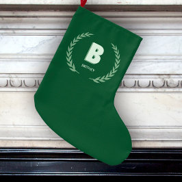 Green Laurel Wreath Letter B Monogram  ラージクリスマスストッキング