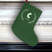 Green Laurel Wreath Letter C Monogram ラージクリスマスストッキング