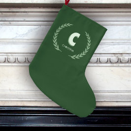 Green Laurel Wreath Letter C Monogram  ラージクリスマスストッキング