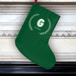 Green Laurel Wreath Letter G Monogram  ラージクリスマスストッキング