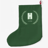 Green Laurel Wreath Letter H Monogram ラージクリスマスストッキング (裏面)