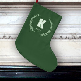 Green Laurel Wreath Letter K Monogram  ラージクリスマスストッキング