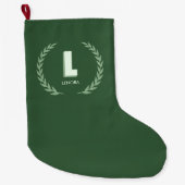 Green Laurel Wreath Letter L Monogram ラージクリスマスストッキング (正面)