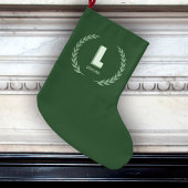Green Laurel Wreath Letter L Monogram ラージクリスマスストッキング