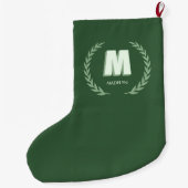 Green Laurel Wreath Letter M Monogram  ラージクリスマスストッキング (裏面)