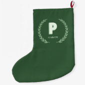Green Laurel Wreath Letter P Monogram ラージクリスマスストッキング (裏面)