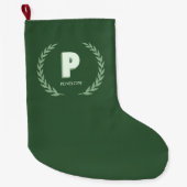 Green Laurel Wreath Letter P Monogram ラージクリスマスストッキング (正面)