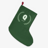 Green Laurel Wreath Letter Q Monogram  ラージクリスマスストッキング (正面 (吊り時))
