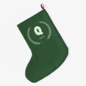 Green Laurel Wreath Letter Q Monogram  ラージクリスマスストッキング (裏面 (吊り時))