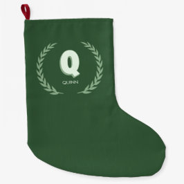 Green Laurel Wreath Letter Q Monogram  ラージクリスマスストッキング