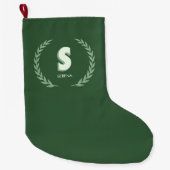 Green Laurel Wreath Letter S Monogram  ラージクリスマスストッキング (正面)