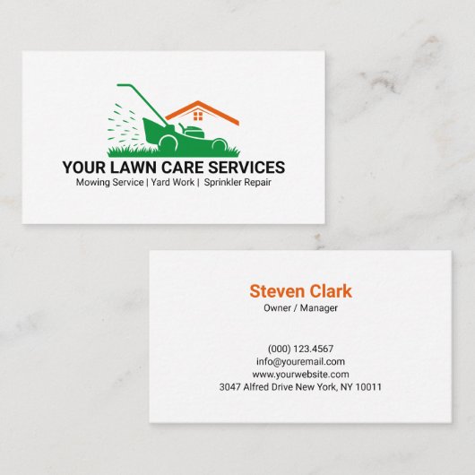 Green Lawn Mower Landscaping Service 名刺 (正面/裏面)