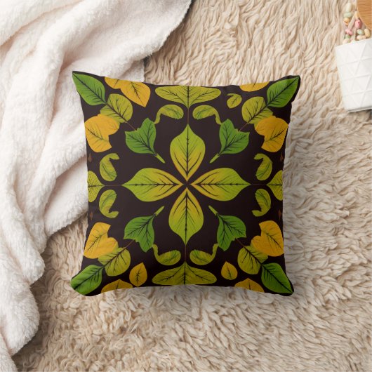 Green Leaf Abstract Square Throw Pillow クッション (ブランケット)