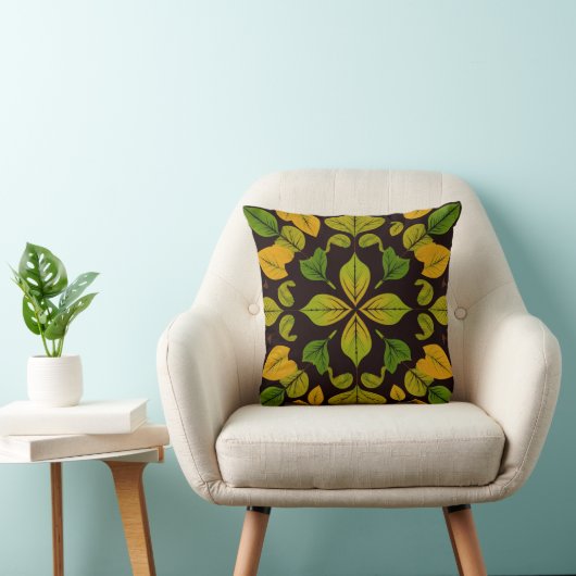 Green Leaf Abstract Square Throw Pillow クッション (椅子)