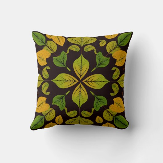 Green Leaf Abstract Square Throw Pillow クッション (裏面)