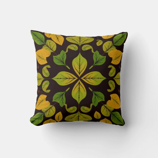 Green Leaf Abstract Square Throw Pillow クッション (正面)