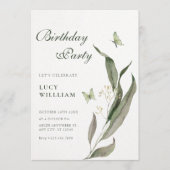 Green leaf Aesthetic elegant birthday 招待状 (正面)
