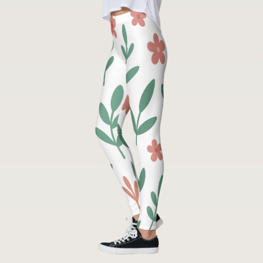 Green Leaf and Pink Flower  Pattern Legging レギンス (左)