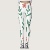 Green Leaf and Pink Flower  Pattern Legging レギンス (正面)