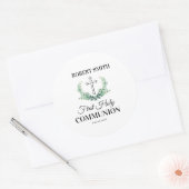 Green leaf first communion  ラウンドシール (封筒)