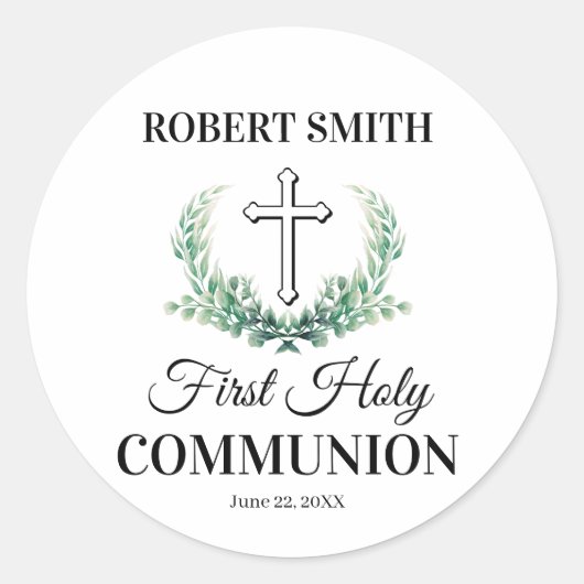 Green leaf first communion  ラウンドシール (正面)