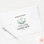 Green leaf first communion  ラウンドシール (封筒)