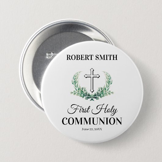 Green leaf first communion  缶バッジ (正面&裏面)