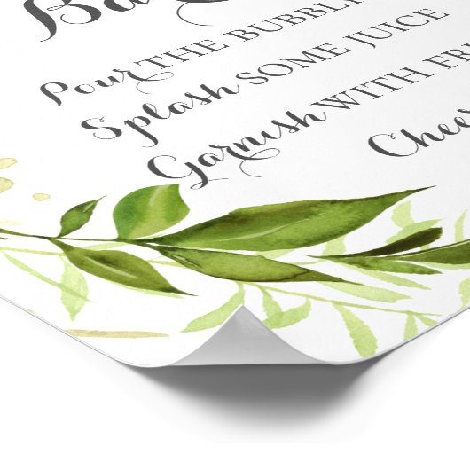 Green Leaf Mimosa Bar Sign, Rustic Greenery ポスター (角)