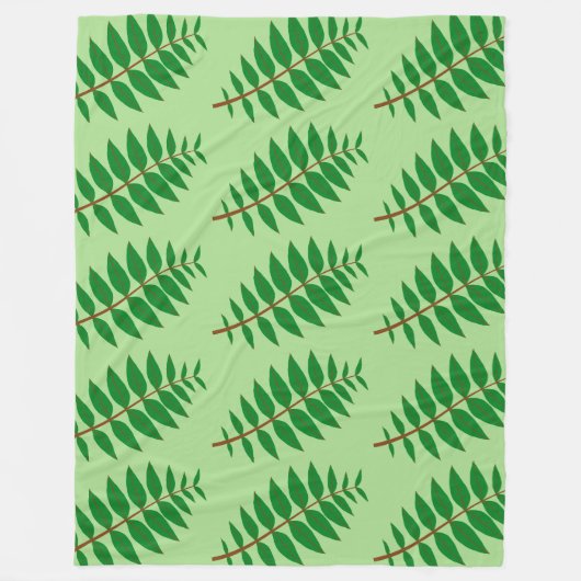 Green Leaf Pattern フリースブランケット (正面)