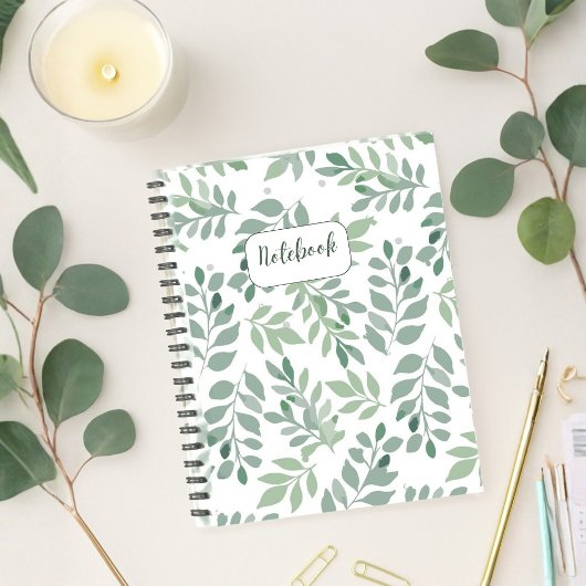 Green Leaf Pattern Personalized Notebook ノートブック
