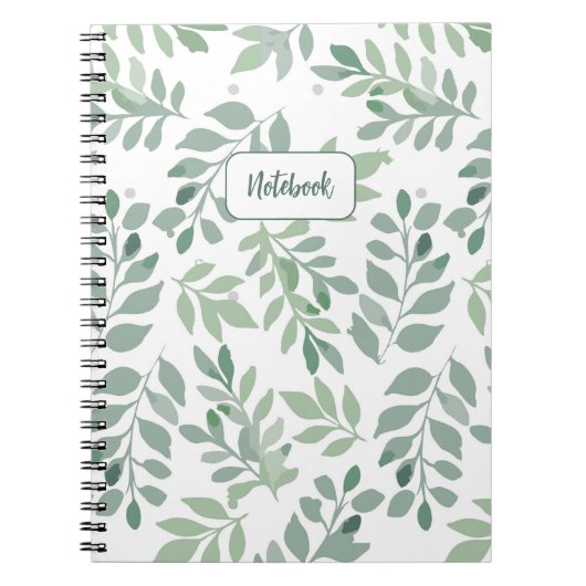 Green Leaf Pattern Personalized Notebook ノートブック (正面)
