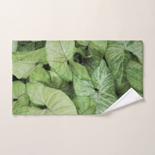 Green Leaf Print ハンドタオル (ハンドタオル)