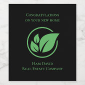 Green leaf Real estate Green black custom Business ワインラベル (シングルラベル)