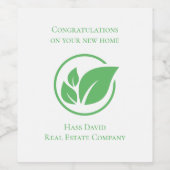 Green leaf Real estate white green custom Business ワインラベル (シングルラベル)