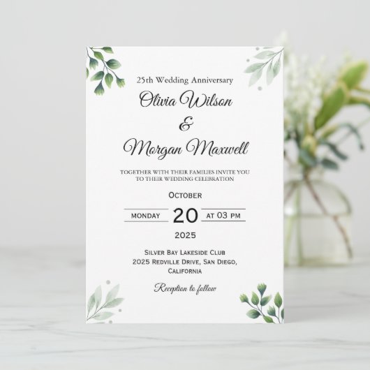 Green Leaf' Standard 25th Wedding Anniversary 招待状 (スタンド正面)