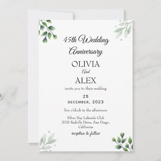 Green Leaf' Standard 45th Wedding Anniversary  招待状 (正面)