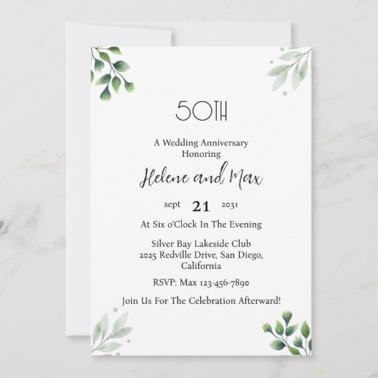 Green Leaf' Standard 50th Wedding Anniversary  招待状 (正面)