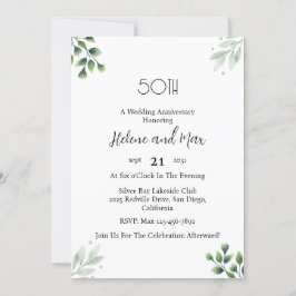 Green Leaf' Standard 50th Wedding Anniversary  招待状