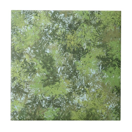 Green Leaf Trees With Blue Sky Peaking Through Art タイル (正面)