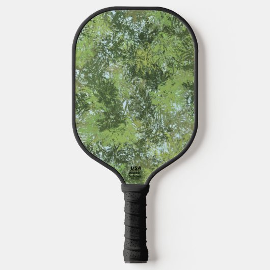 Green Leaf Trees With Blue Sky Peaking Through Art ピックルボールラケット (正面)