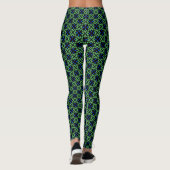 Green leafy pattern with blue petals Leggings レギンス (裏面)