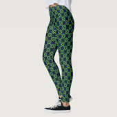 Green leafy pattern with blue petals Leggings レギンス (左)
