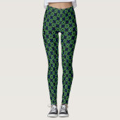 Green leafy pattern with blue petals Leggings レギンス (正面)