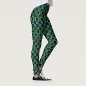 Green leafy pattern with blue petals Leggings レギンス (右)