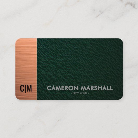Green Leather and Copper Monogram with White Back 名刺 (正面)