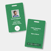 Green Leather & Employee Photo & Logo, Bar code バッジ (正面＆裏面)