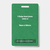 Green Leather & Employee Photo & Logo, Bar code バッジ (裏面)