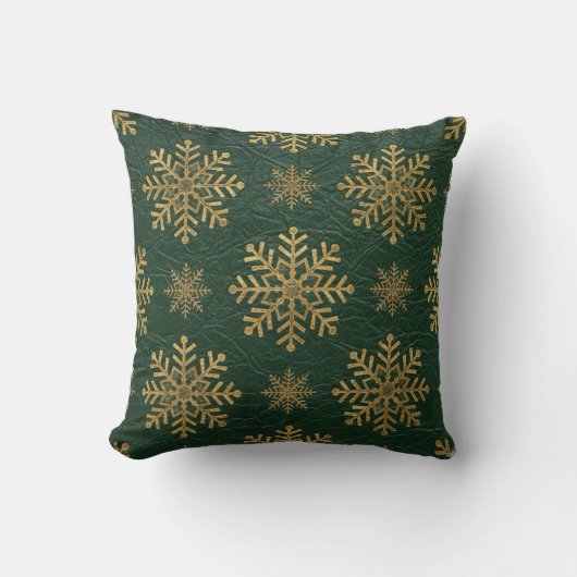 Green Leather Tooled with Gold Snowflakes クッション (正面)
